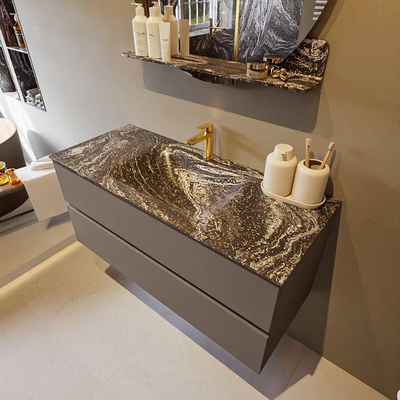 Mondiaz VICA-DLUX ensemble de meuble de salle de bain - 110cm - meuble sous-vasque fumée - 2 tiroirs - lavabo encastré nuage milieu - 1 trou de robinet - miroir modèle spot - version XL 60cm haut - lave