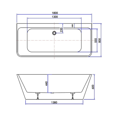Best Design Silmo baignoire murale semi-autoportante 180x80x60cm