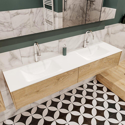 ENSEMBLE DE MEUBLE MONDIAZ LUSH - 180 cm - 2 tiroirs - lavabo cloud - 2 vasques - 2 trous de robinet - chêne blanchi