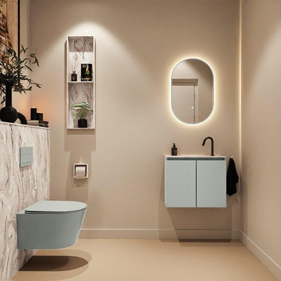 MONDIAZ TURE-DLUX Meuble toilette - 60cm - Greey - EDEN - vasque Glace - position centrale - 1 trou de robinet