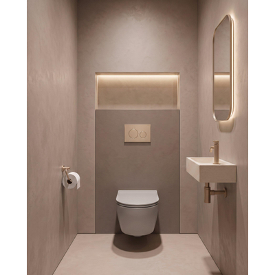 QeramiQ Dely Swirl Toiletset - 36.3x51.7cm - Geberit UP320 inbouwreservoir - met Burda frame - 35mm zitting - bedieningsplaat beige - ronde knoppen - glans wit