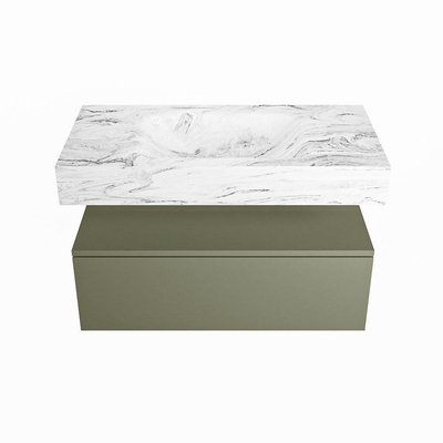 MONDIAZ ALAN - DLUX Badkamermeubelset - 90cm - onderkast - Army - 1 lade - vrijhangende wastafel - wasbak midden - 1 kraangat - Glace