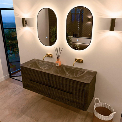 Mondiaz CIRO-DLUX Ensemble de meubles de salle de bains - 140x45x50cm - Vasque en solid surface Lava - 2 lavabos Double - sans trous de robinet - 4 tiroirs - Shadow
