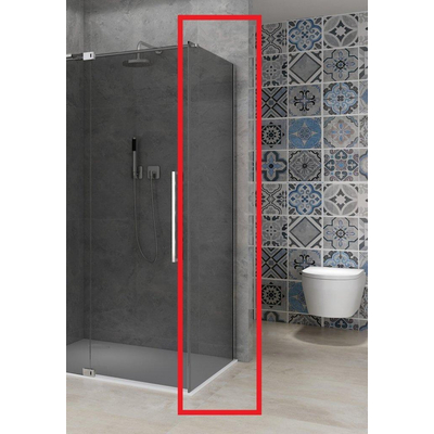 Van Rijn Products ST08 Vaste wand - 120x200cm - grijs rookglas - dikte 8mm - muurprofiel - Chroom