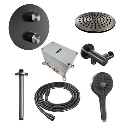 BRAUER Gunmetal Edition ensemble de douche pluie encastré – douche de tête Ø 20 cm – bras de plafond 30 cm – douchette ronde