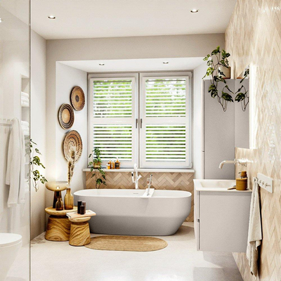 MONDIAZ VICA Ensemble meuble de salle de bains - 80cm - meuble bas linen - 2 tiroirs - vasque cloud au centre - sans trous de robinet - version haute 60cm - talc