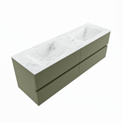 Mondiaz VICA-DLUX ensemble de meuble de salle de bain - 150cm - meuble sous-vasque armée - 4 tiroirs - lavabo encastré nuage double - sans trous de robinet - version haute de 60cm - opalo