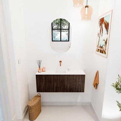 Mondiaz JOYA 100cm meuble de salle de bains - couleur Walnut - Vasque FAYE position Milieu Sans trou de robinet couleur Talc