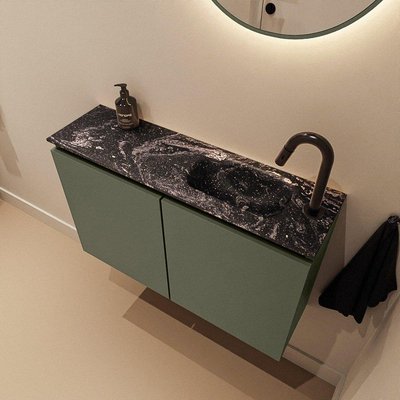 MONDIAZ TURE-DLUX Meuble de WC 80 cm Army. Lavabo EDEN Lava position droite. Avec 1 trou de robinet.