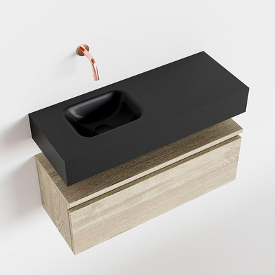 MONDIAZ ANDOR Toiletmeubel - 80x30x30cm - 0 kraangaten - 1 lades - light brown grey mat - wasbak links - Solid surface - Zwart