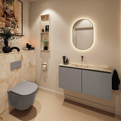MONDIAZ TURE-DLUX meuble WC 100 cm Smoke. EDEN lavabo Frappe position milieu. Sans trou de robinet.