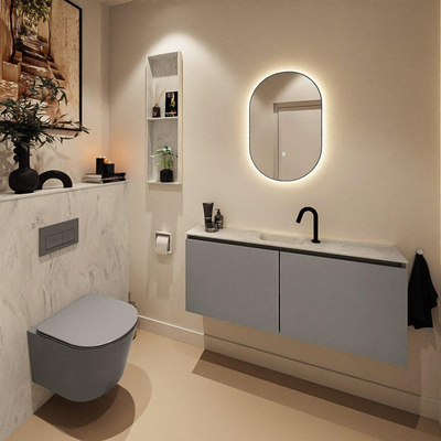 MONDIAZ TURE-DLUX Meuble de toilettes 120 cm Smoke. Lavabo EDEN Opalo position milieu. Avec 1 trou de robinet.