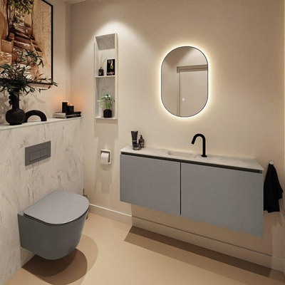 MONDIAZ TURE-DLUX Meuble toilette - 120cm - Smoke - EDEN - vasque Opalo - position centrale - 1 trou de robinet