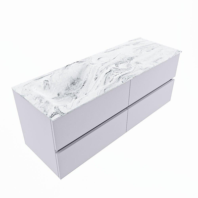 Mondiaz VICA-DLUX ensemble de meuble de salle de bain - 130cm - meuble sous-vasque cale - 4 tiroirs - lavabo encastrée cloud gauche - sans trous de robinet - version haute de 60cm - glace