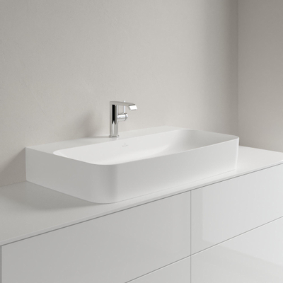 Villeroy & Boch finion wastafel onderzijde - geslepen - 1 kraangat - 80x47cm CeramicPlus - met verdekte overloop - Stone White (mat wit)