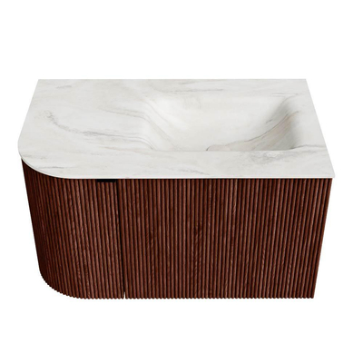 Mondiaz KURVE-DLUX Badkamermeubelset - 75x46x40cm - 1 lade - 1 deur - wastafel solid surface - rechts - 1 kraangat - Ruby