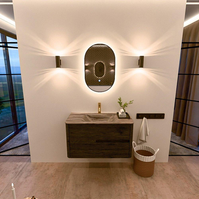 Mondiaz CIRO-DLUX Badkamermeubelset - 90x45x50cm - Solid surface wastafel Sombra - 1 wasbak Midden - 1 kraangat - 2 lades - Shadow
