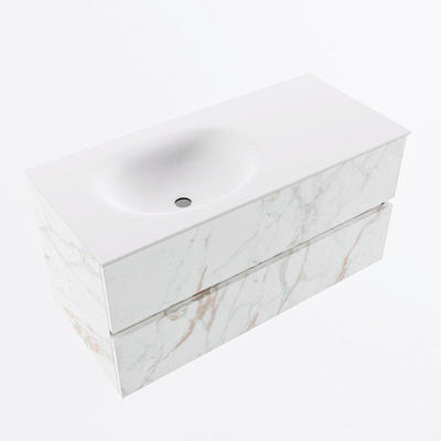 Mondiaz VICA ensemble de meuble de salle de bain - 100cm - meuble sous vasque carrara - 2 tiroirs - lavabo moon gauche - sans trous de robinet - version haute de 60cm - talc