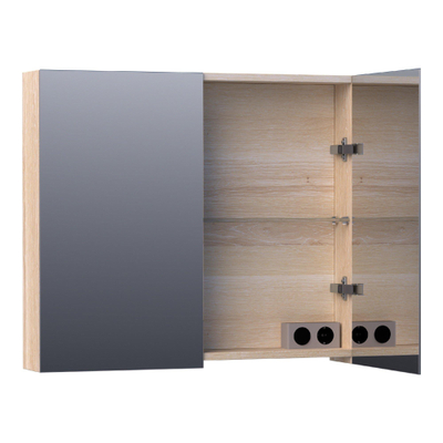 BRAUER Impress spiegelkast – 80x70x15 cm – 2 deuren, dubbelzijdige spiegeldeuren – Eiken wit