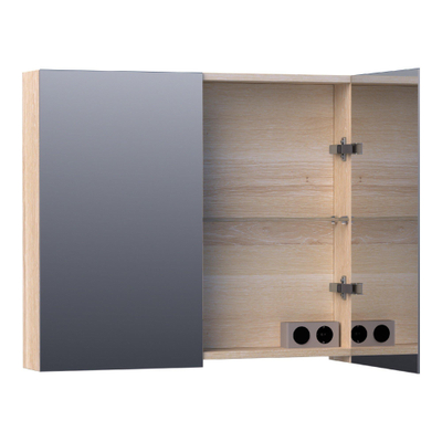 BRAUER Plain Spiegelkast - 80x70x15cm - 2 links/rechtsdraaiende spiegeldeuren - hout - white oak