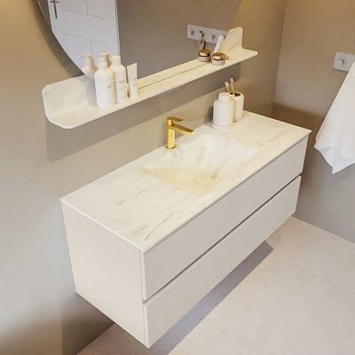 Mondiaz VICA-DLUX Ensemble de meuble de salle de bain - 120cm - meuble sous-vasque lin - 2 tiroirs - lavabo encastrée nuage milieu - 1 trou de robinet - version haute de 60cm - opalo