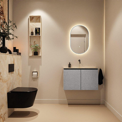 MONDIAZ TURE-DLUX Meuble toilette - 80cm - Plata - EDEN - vasque Frappe - position centrale - sans trou de robinet