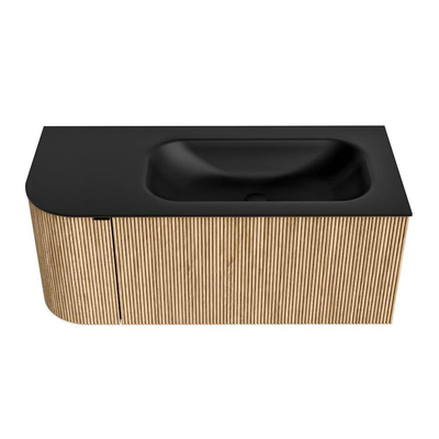 MONDIAZ KURVE Meuble de salle de bains 105 cm avec module 25 L couleur Oak avec 1 tiroir et 1 porte. Lavabo BIG SMALL à droite 1 trou de robinet Urban.