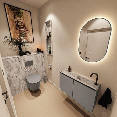 MONDIAZ TURE-DLUX 80cm toiletmeubel Smoke. EDEN wastafel Glace positie rechts. Met 1 kraangat.