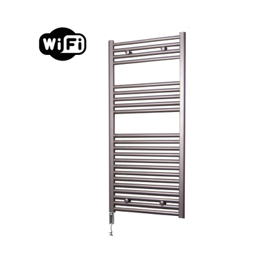 Sanicare HVW Elektrische Radiator - 111.8x45cm - 596W - wifi - thermostaat - chroom - linksonder - inox look (zilver)
