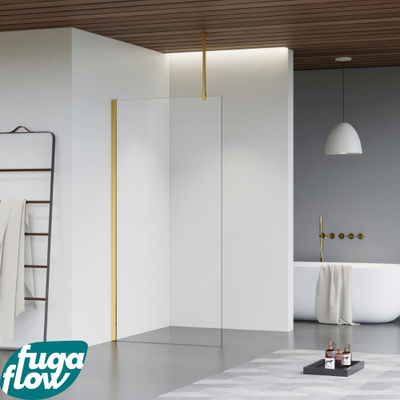 FugaFlow Eccelente Vetro Douche à l'italienne - 80x200cm - Clair - Bras plafond - Laiton Brossé(Doré)