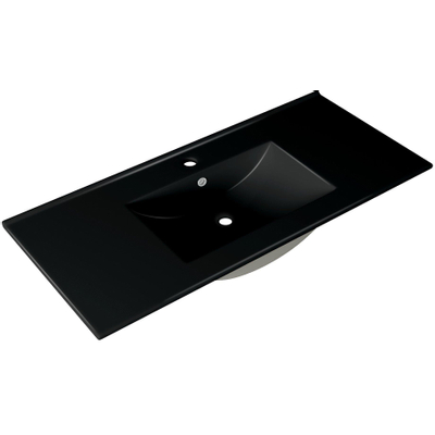 Adema Chaci Ensemble de meuble 101x46x57cm avec 2 tiroirs sans poignée vasque en céramique noire avec trou de robinet cannelle