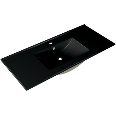 Saniclass Chaci Meuble de salle de bain - 100x45x55cm - lavabo en céramique noir mat - 1 vasque - 1 trou de robinet - 2 tiroirs - blanc mat