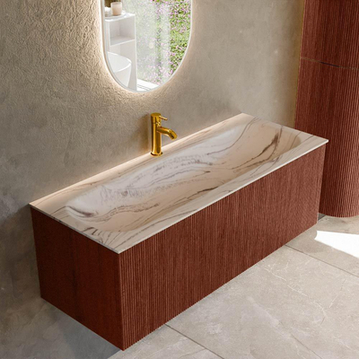 MONDIAZ KURVE-DLUX 120cm badmeubel kleur Ruby met 1 lade en 0 deuren. Wastafel BIG LARGE Midden 1 kraangat Nata.