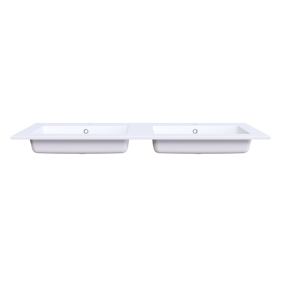 Arcqua Mira Inbouw Wastafel - 141x46x1.5cm - dubbele wasbak - 2 kraangaten - cast marble - mat wit