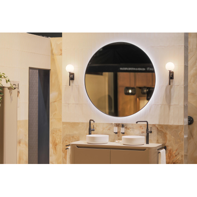 Saniclass Lonato Miroir avec éclairage rond diamètre 120cm avec éclairage LED indirect avec chauffe miroir et interrupteur infrarouge noir mat