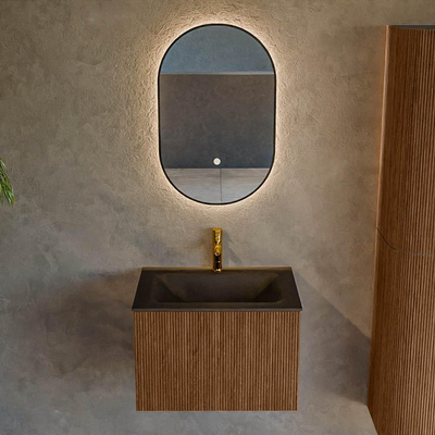 MONDIAZ KURVE 60cm Meuble salle de bain - couleur Walnut - 1 tiroir - vasque CLOUD centre - 1 trou de robinet - Urban