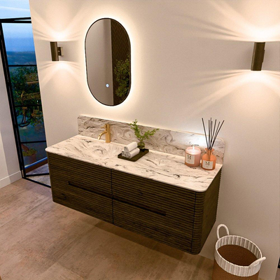 Mondiaz CIRO-DLUX Badkamermeubelset - 140x45x50cm - Solid surface wastafel Glace - 1 wasbak Links - 1 kraangat - 4 lades - Shadow