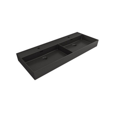 Plieger Kansas wastafel dubbel 2 kraangaten met overloop 120x46.6cm matzwart