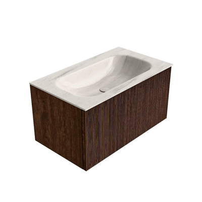 MONDIAZ KURVE-DLUX 80cm badmeubel kleur Walnut met 1 lade en 0 deuren. Wastafel BIG SMALL Midden 1 kraangat Meli.
