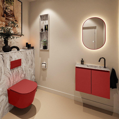 MONDIAZ TURE-DLUX Meuble WC 60 cm Fire. EDEN lavabo Glace position à droite. Avec 1 trou de robinet.