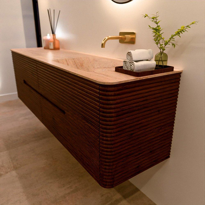 Mondiaz CIRO-DLUX Ensemble de meubles de salle de bains - 170x45x50cm - Plan vasque Solid surface Saba - 1 vasque à droite - sans trous de robinetterie - 4 tiroirs - Ruby