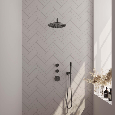 BRAUER Gunmetal Carving inbouw regendoucheset – Ø30 cm hoofddouche – staafhanddouche – vaste douchehouder