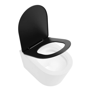 Mondiaz LAVIE WC suspendu – sans bride – 36 x 53 cm – avec abattant softclose – Talc (blanc), abattant Urban (noir)
