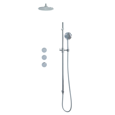 Fortifura Nebbio Regendoucheset - inbouwkraan - inbouwdeel - glijstang - doucheslang metaal - ronde handdouche - 35cm wandarm - 30cm ronde hoofddouche - chroom