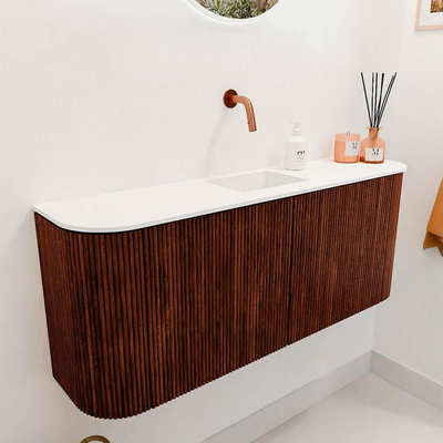 Mondiaz JOYA 103.2cm toiletmeubel - ronding links en rechts kleur Ruby - Wastafel FAYE positie Midden Zonder kraangat kleur Talc.