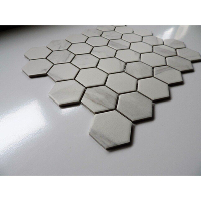 The Mosaic Factory Barcelona mozaïektegel - 28.2x32.1cm - wand en vloertegel - Zeshoek/Hexagon - Porselein Carrara White Mat