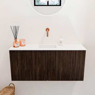 Mondiaz JOYA 90cm meuble de toilette - couleur Walnut - Vasque FAYE position Milieu Sans trou de robinet couleur Talc.