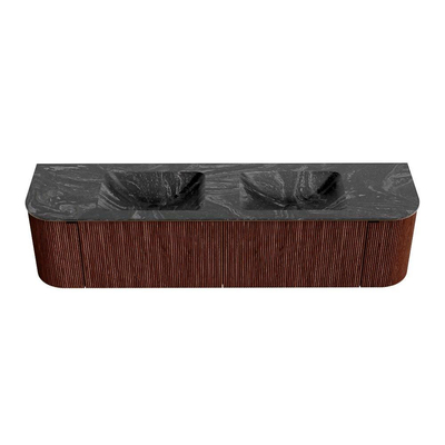 Mondiaz KURVE-DLUX Ensemble meuble de salle de bains - 180x46x40cm - 2 tiroirs - 2 portes - lavabo solid surface - double - 2 trous de robinet - Ruby