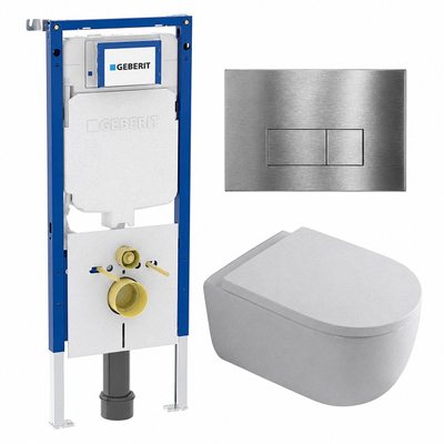 QeramiQ Dely Swirl Toiletset - 36.3x51.7cm - Geberit UP720 Duofix Sigma inbouwreservoir - 35mm zitting - steel bedieningsplaat - rechthoekige knoppen - glans wit