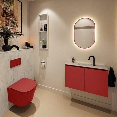 MONDIAZ TURE-DLUX meuble de toilettes 80cm Fire. EDEN vasque Opalo position milieu. Avec 1 trou de robinet.